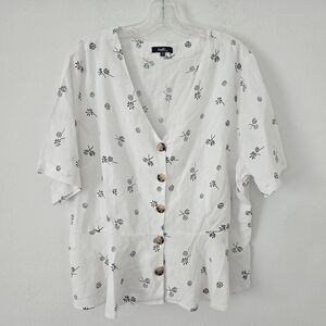 Angels Floral Peplum Top Womens Plus 3x- White
